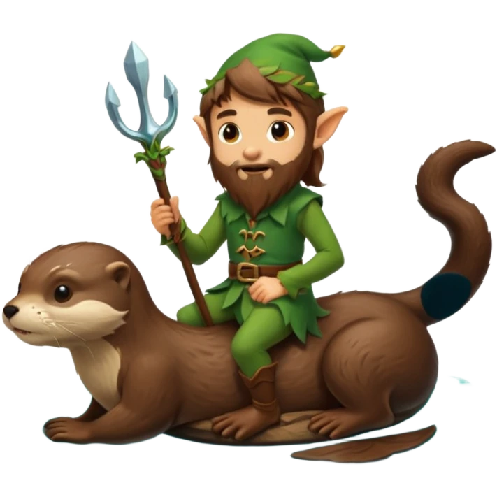 tiny forest elf man long brown hair beard riding an otter emoji