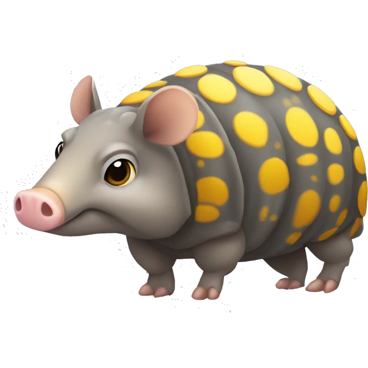 Mottled gray brown chubby armadillo pig with yellow and black spots and cute tiny eyes emoji