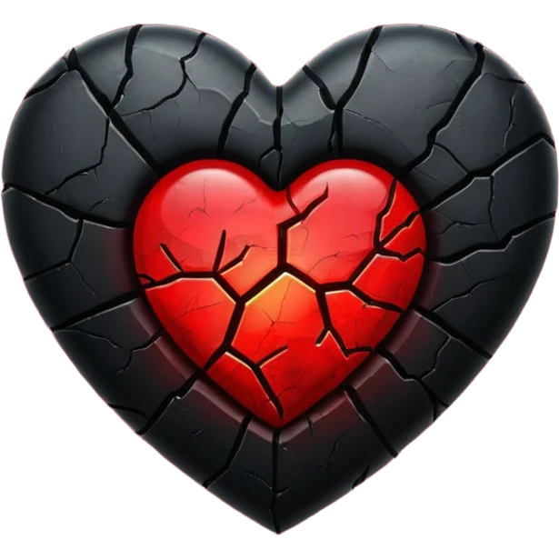 iOS style emoji, dark fantasy heart, black cracked heart, red inner glow, glossy emoji