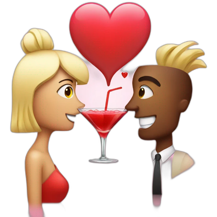 man and woman drinking cocktail behind a big heart emoji