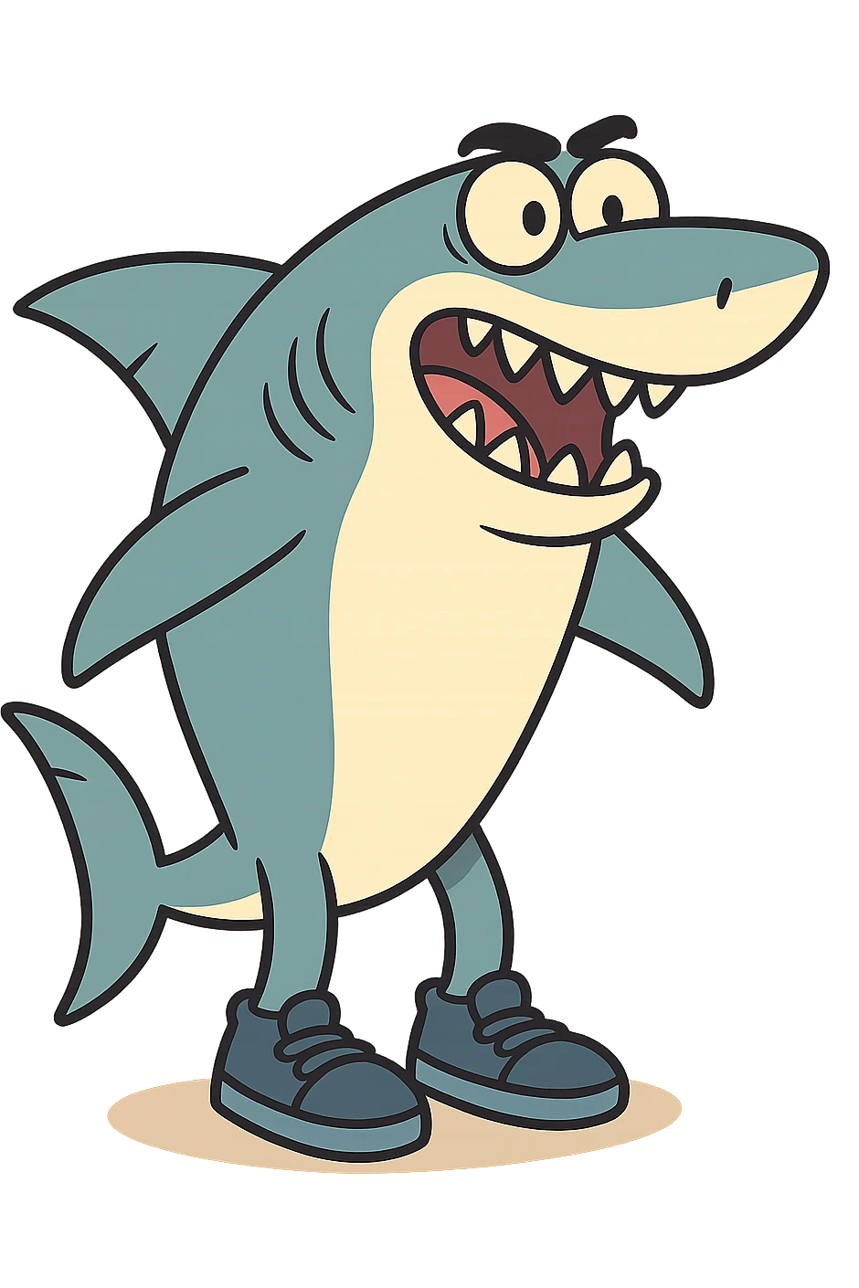 cartoon style shark wearing shoes, colorful and lively emoji