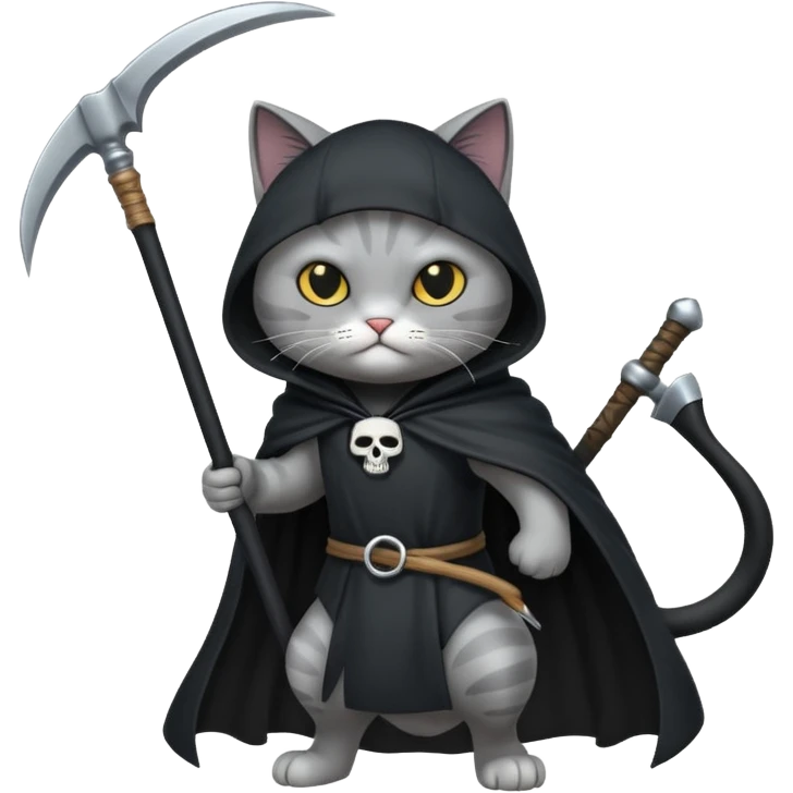 cat winning a fight with the grim reaper emoji