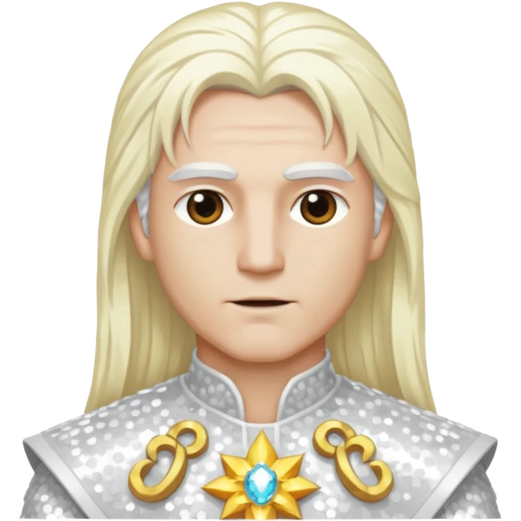 Baldr, God of Light from Gods and Goddesses with long white blonde hair, white sequin outfit emoji