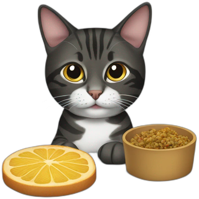 Black mackerel tabby cat eating a dog emoji