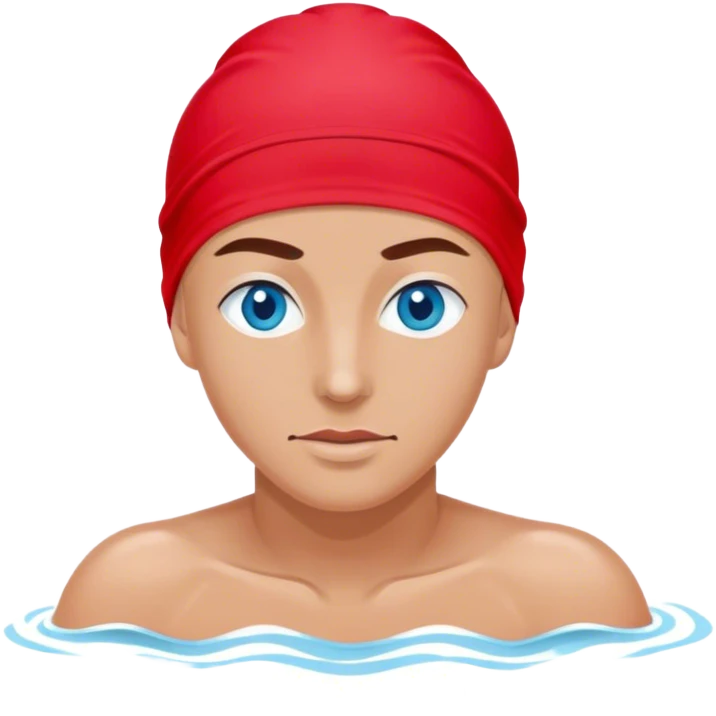 Swimmer in a red swim cap with blue eyes  emoji