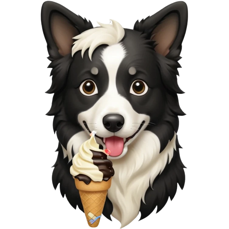 um border collie tomando sorvete emoji