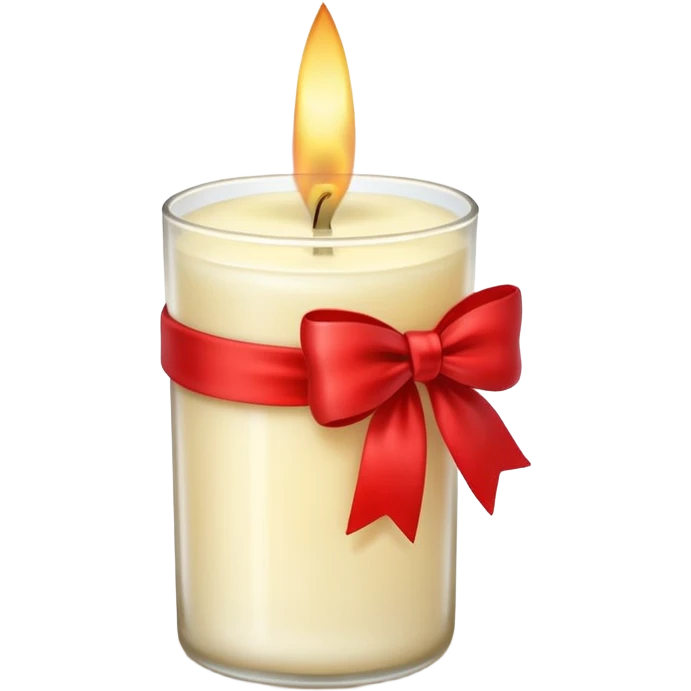 Soft vanilla long glass candle, with little red bow emoji