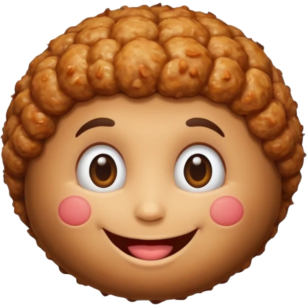 Una polpetta di carne con i capelli ricci scuri e una faccia sorridente  emoji
