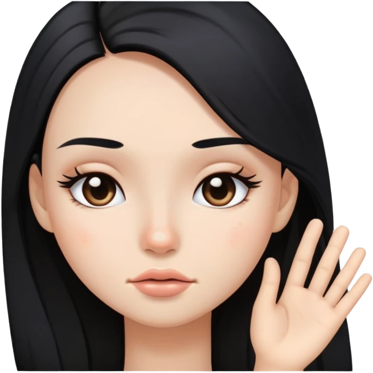 girl with long black hair, soft makeup, and a pimple on her face emoji