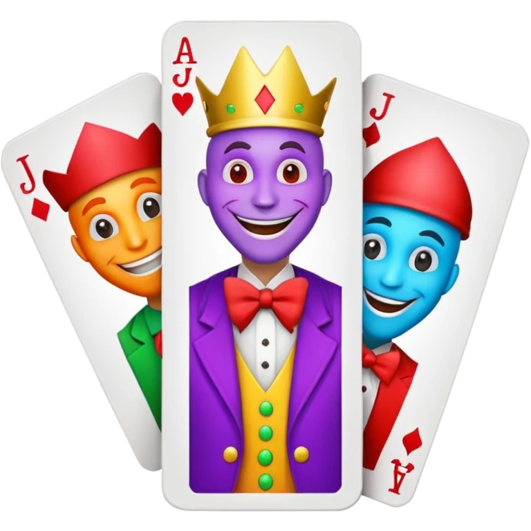 3 poker cards, with crazy colorful human jolly jokers inside emoji