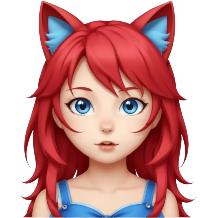 very cute anime cat-girl with cat ears, red blowing hair emoji