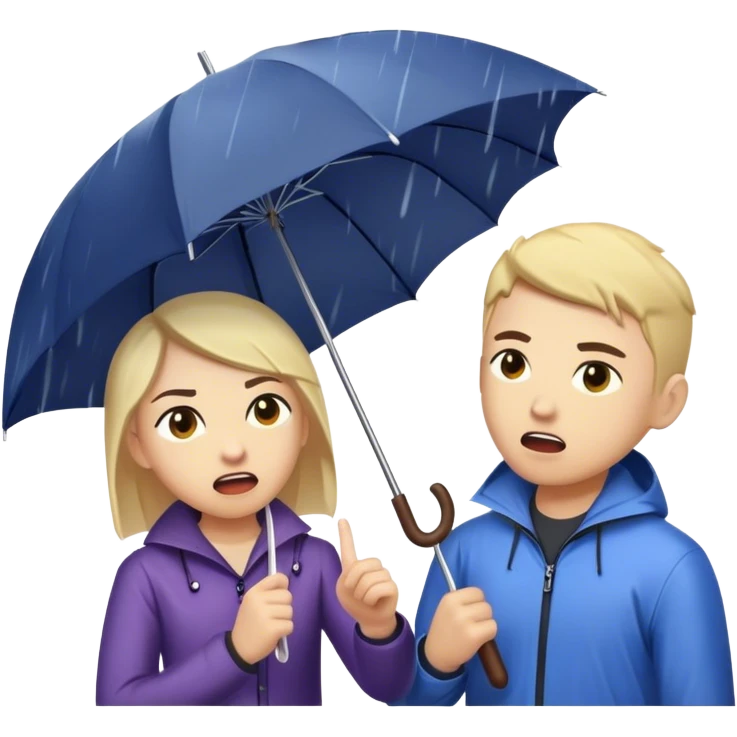 A person stands in the rain holding an umbrella, while another person outside of the umbrella (the narcissist) screams at the storm, getting drenched. The first person looks calm and dry, choosing to protect themselves rather than fight the uncontrollable.  emoji