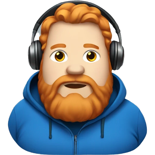 fat man with blue hoodie, headphones, ginger hair and beard emoji