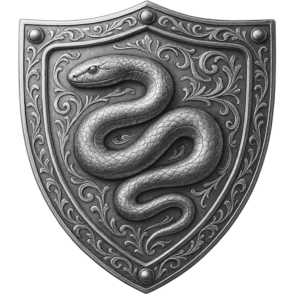 Engrave this steel shield with elegant silver engravings, keeping it crisp, shiny, and slightly fancier than iron. Realistic metallic steel style, emoji style, transparent background. emoji