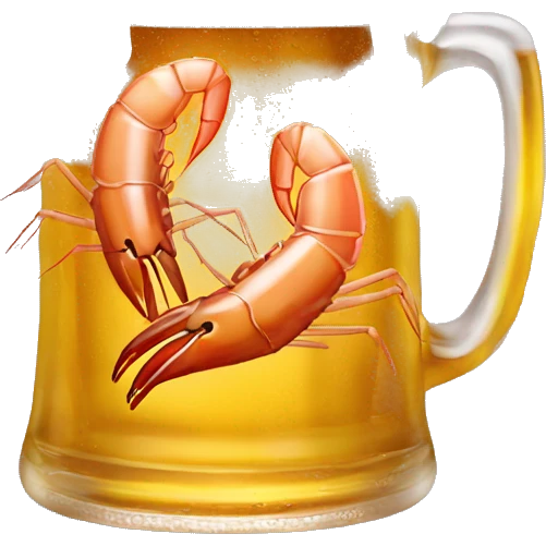 a mug of beer with a plate of shrimp emoji