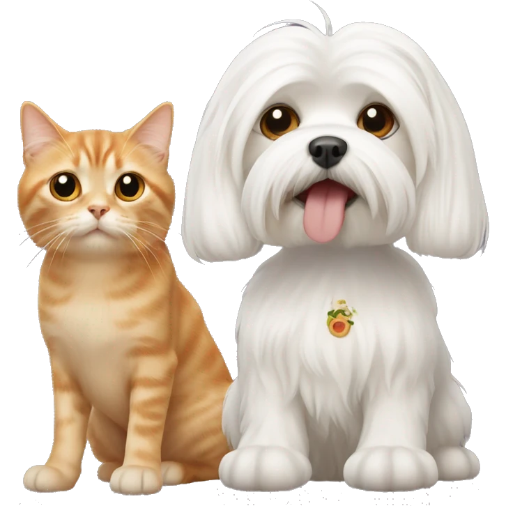 Maltese dog with ginger cat side by side emoji