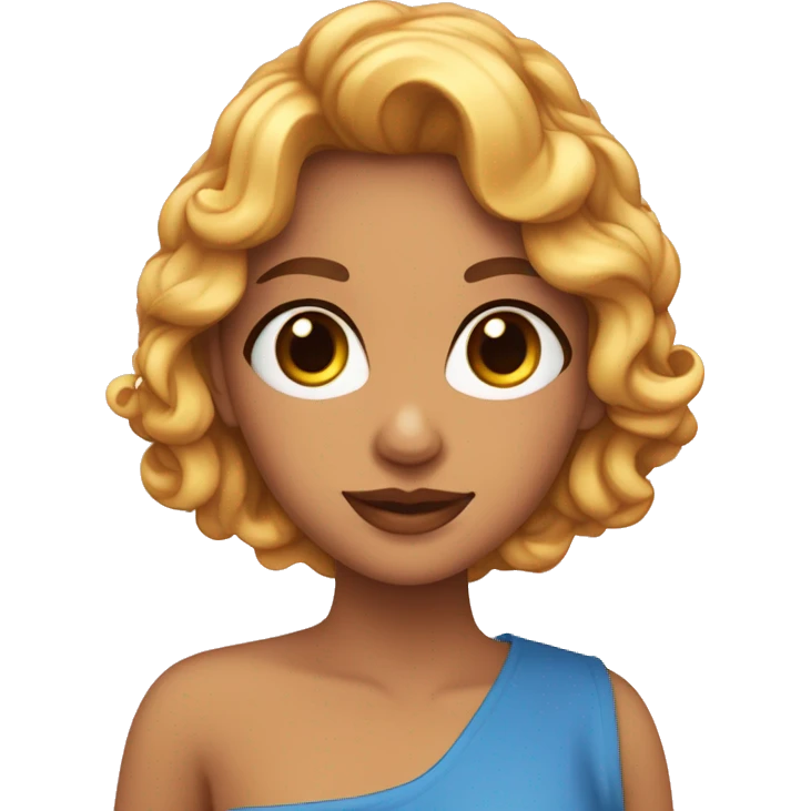 una chica guapa runia con pecas en a cara, ojos azules, pelo negro y rizado emoji