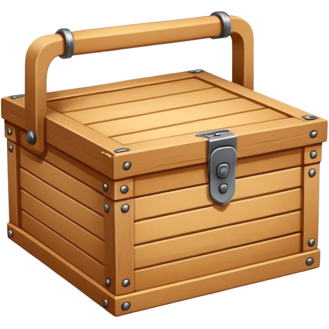 A rectangular or square box, usually made of wood or metal, used for storing items, often with a lid and handle emoji