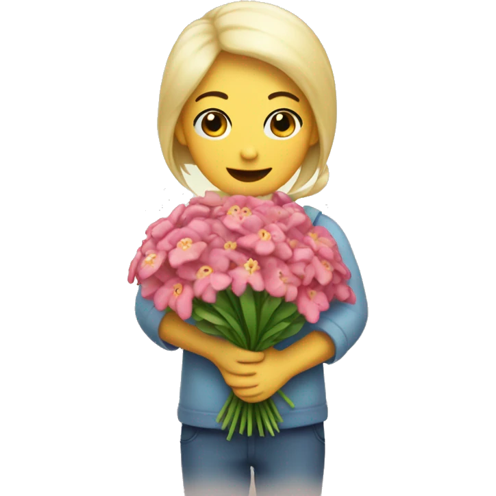 Cute poulpe holding a bouquet of flowers emoji