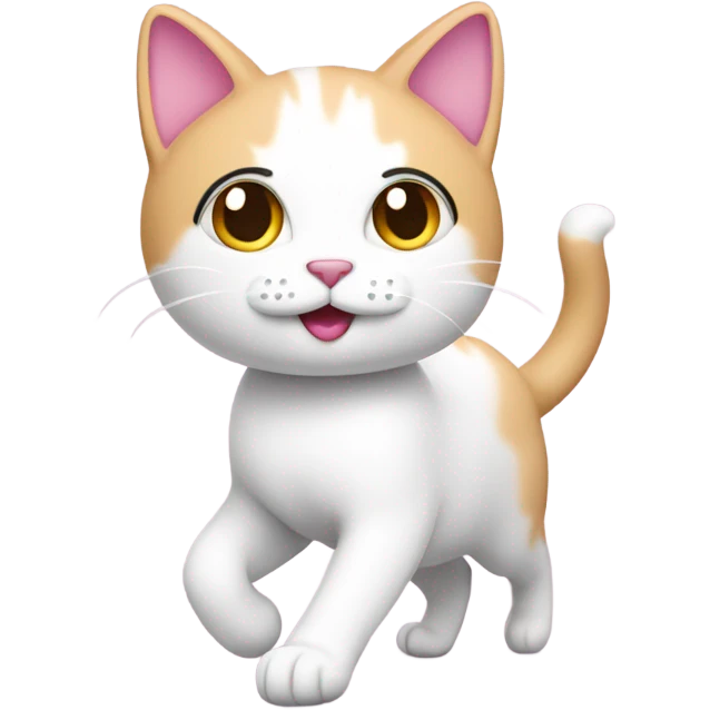 A pink and white cat walking  emoji