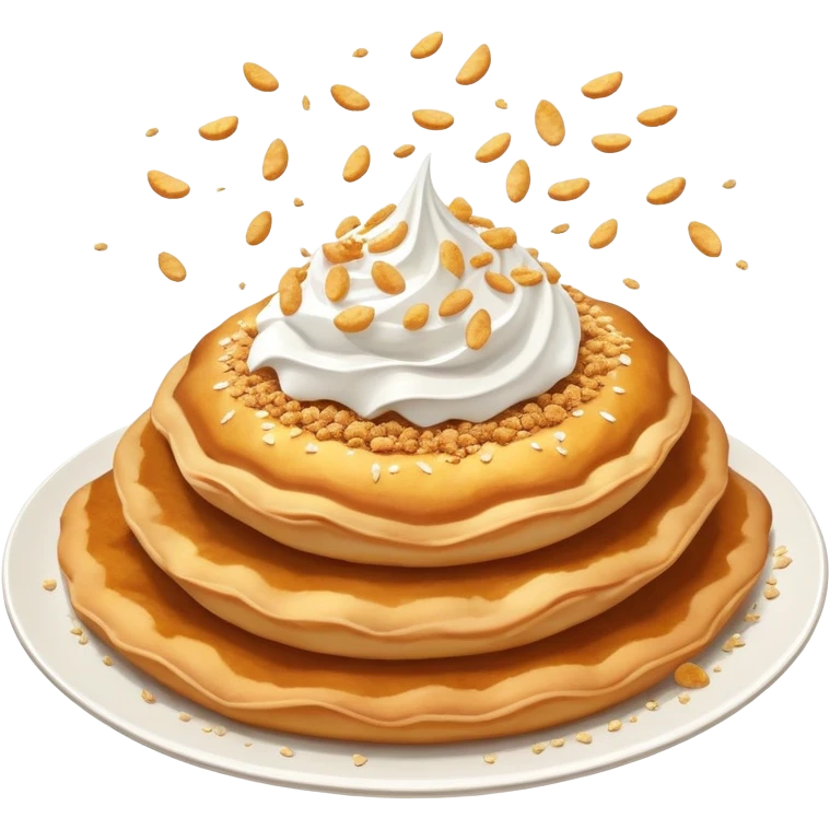 crispy Hungarian lángos being smashed with crumbs flying, fun and dynamic emoji