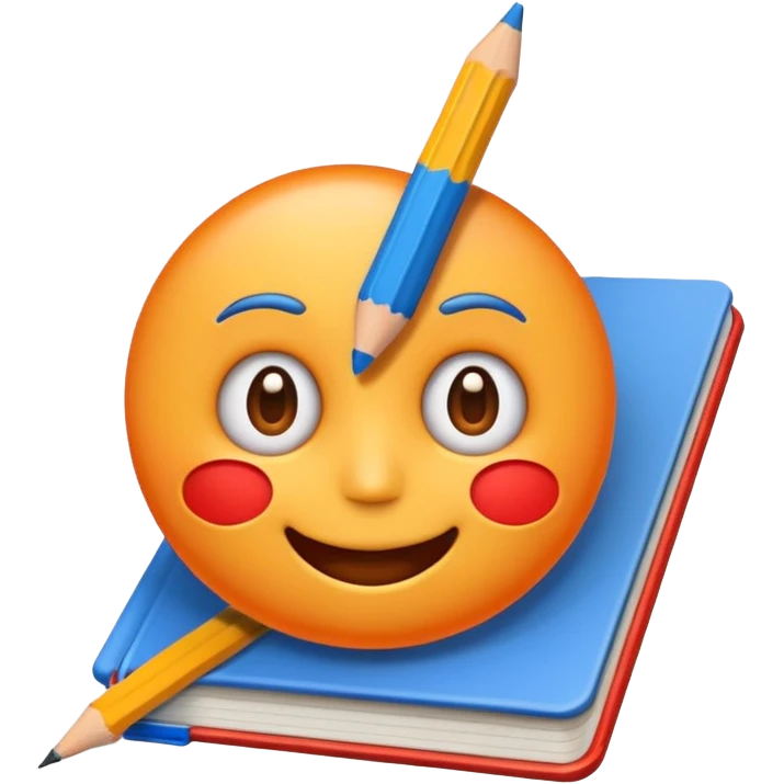 Create a colorful and fun emoji icon representing cartooning. Include elements like a pencil, sketchbook, and exaggerated facial expressions. Use bright, playful colors like orange, red, and blue, and make sure the design reflects a lighthearted, creative vibe. Ensure the background is transparent. emoji
