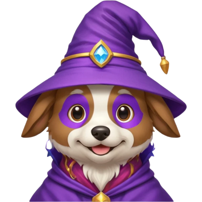 smiling wizard dog with a purple wizard hat emoji