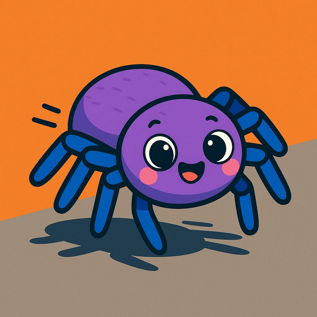 cute spider on an orange-gray background, animated style with shadow and motion effect emoji