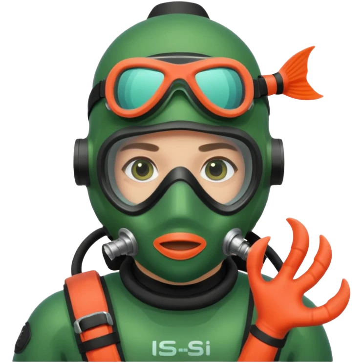 Diver + green mask,Coral Diver. emoji