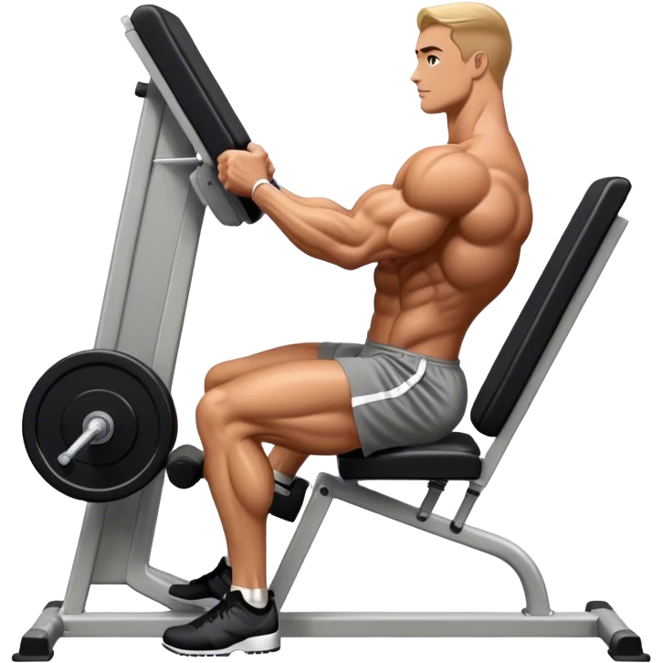 side-view bodybuilder seated weighted calf-raise machine lower leg exercise emoji