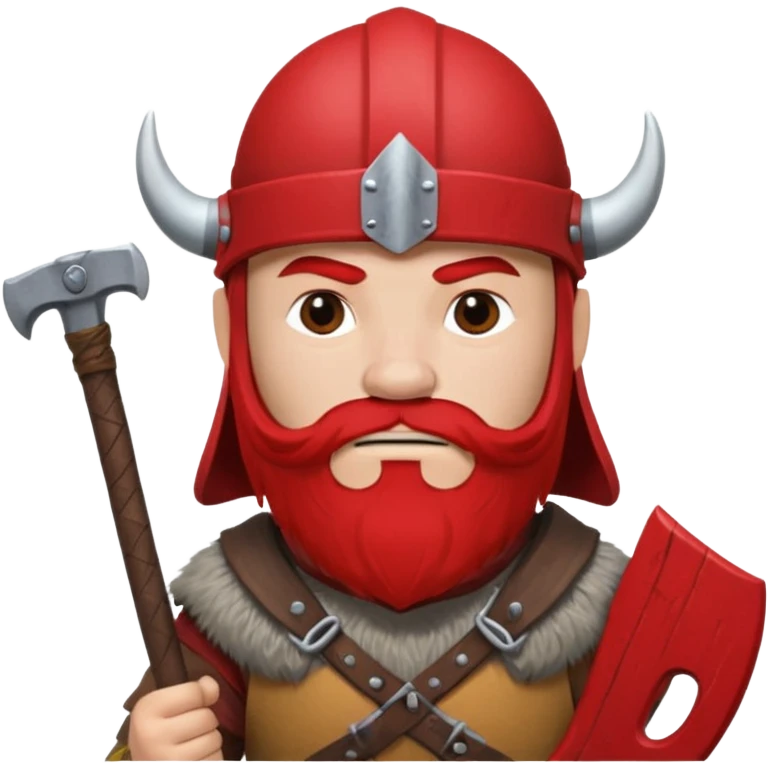 Viking avec une hache et un casque rouge  emoji