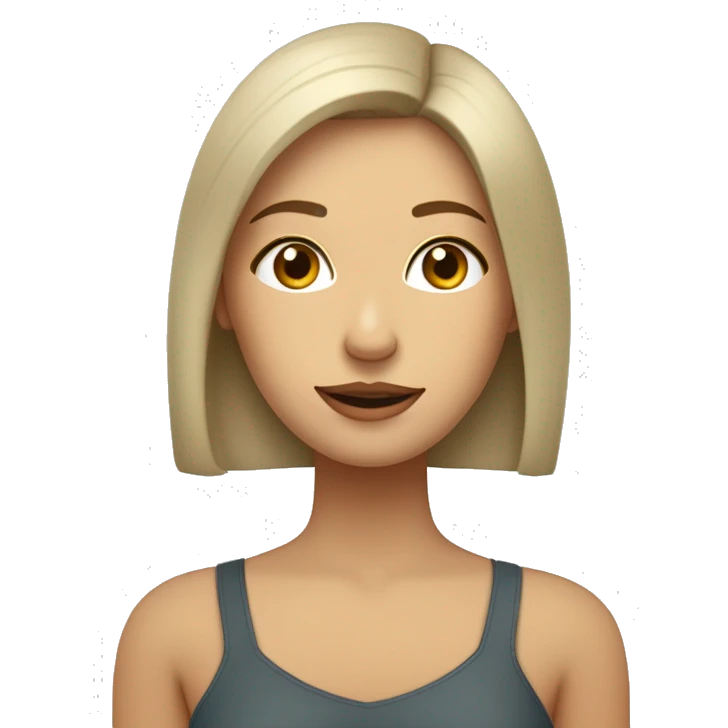 Mujer de piel blanca con pelo lacio a la altura de los hombros , su pelo color sea rubio, de ojos marrones . Que este en varias funciones de expresión  emoji