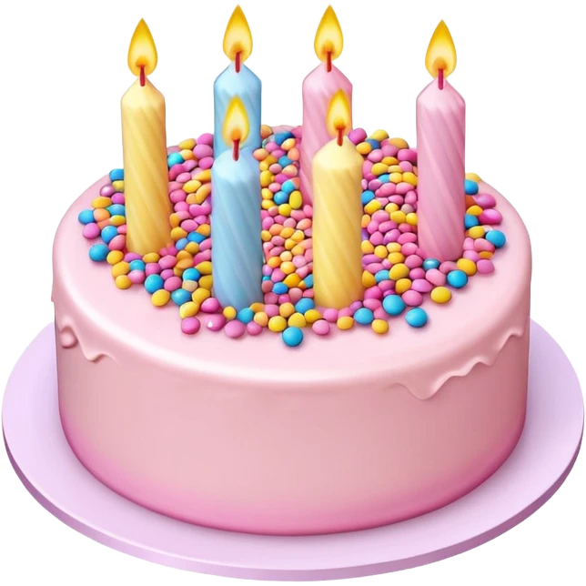 Draw a birthday cake with pink cream and topping on the top side using an isometric camera with a High-Angle Shot. emoji