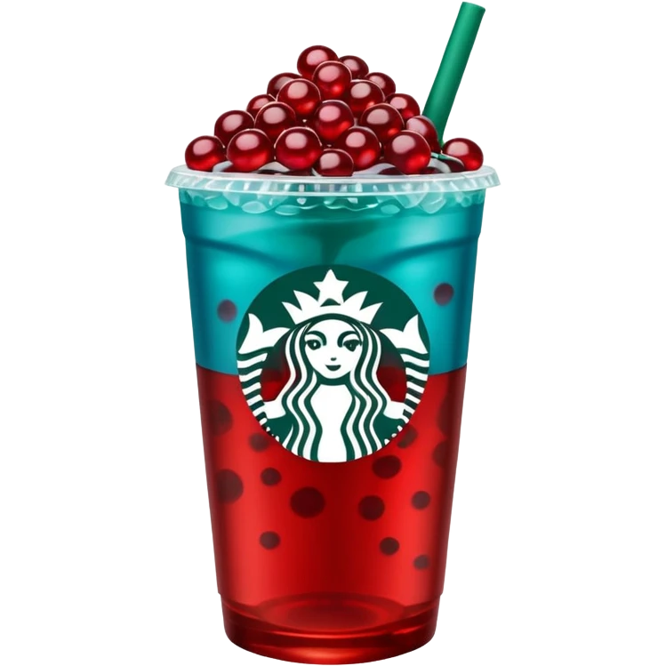 Teal-blue colored Starbucks refresher with red bobs pearls at the bottom emoji
