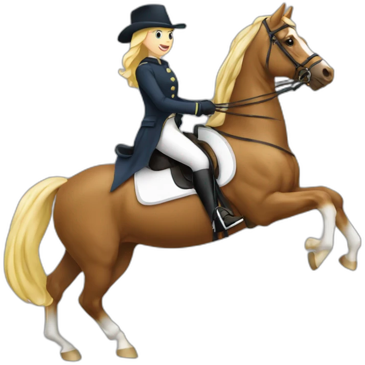 Fille blonde sur cheval en dressage emoji