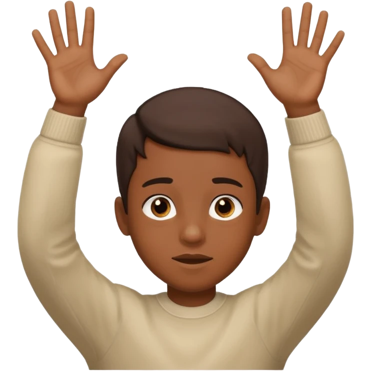 so i want to show a context sentence "what do you think"
a boy with both hand up and tilt head , showing i dont you emoji