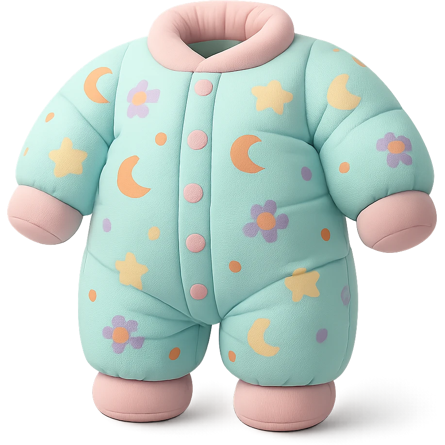 cushion style onesie pajamas with playful patterns, soft and puffy look, pastel colors emoji