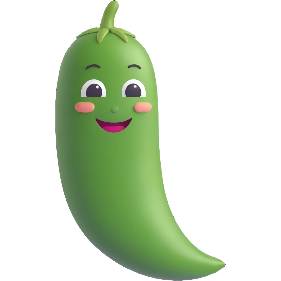 cute green bean character, smiling, simple face emoji