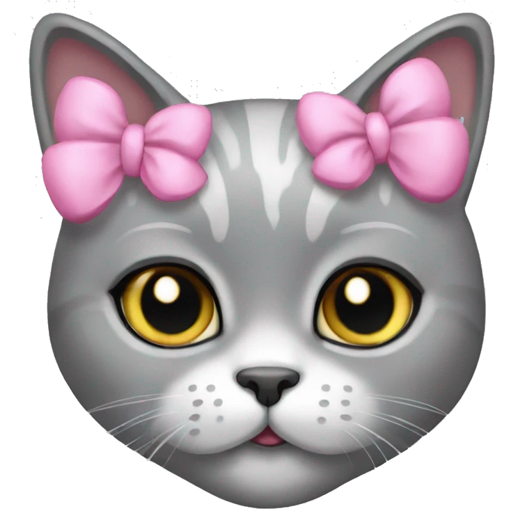 british grey girl cat with pink bow emoji