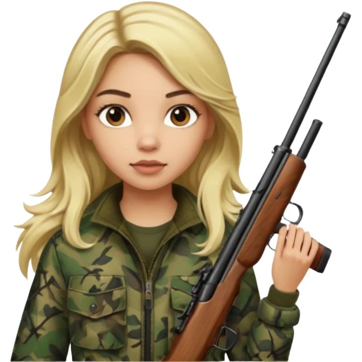 Light skin Long hair blonde haired camo girl hunter emoji