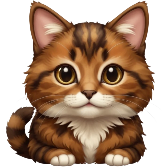 A high-resolution photo-realistic digital illustration of a brown multicoloured  tortoiseshell cat kitten, chest upward emoji