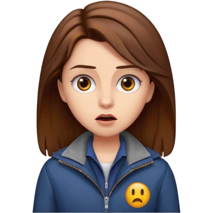 Bella from Twilight emoji, looking surprised, brown hair, wearing a jacket emoji