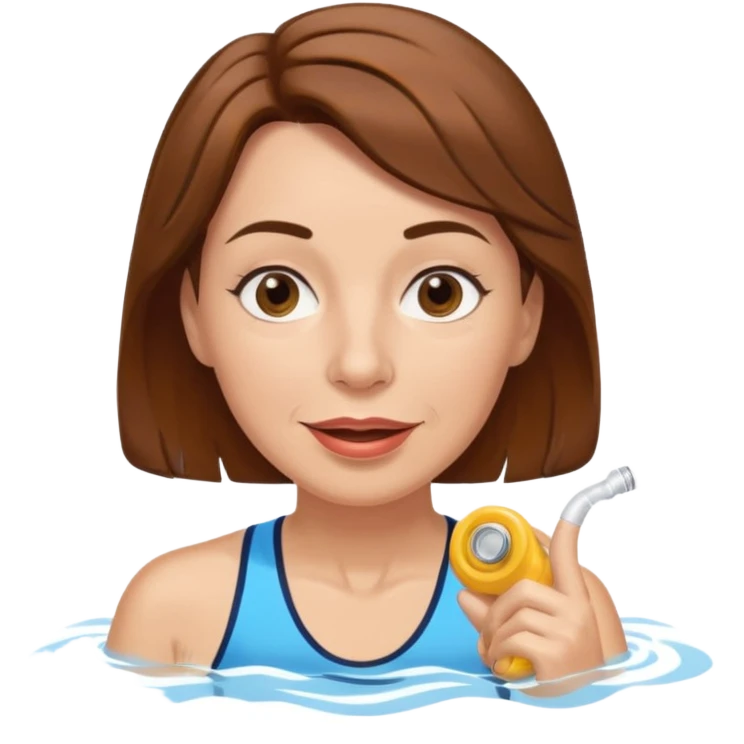 a femela swimming coach with shoulder lengt brown hair and a friendly face - a little older early 50s but some wrinkels into the face emoji
