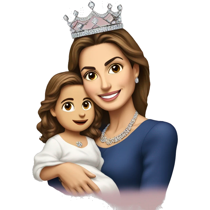 Queen rania of Jordan holding a baby girl and wearing diamond crown  emoji