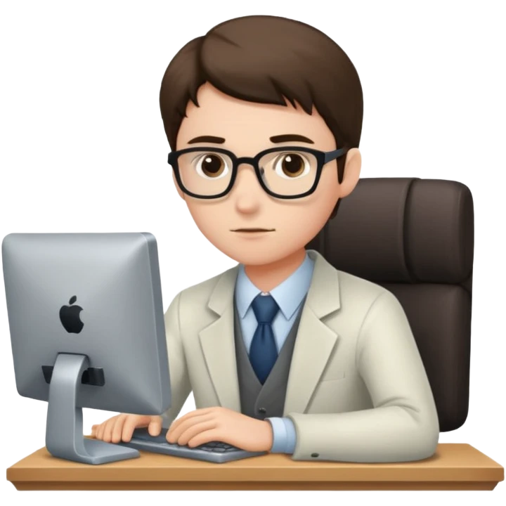 profesor joven usando una computadora  emoji