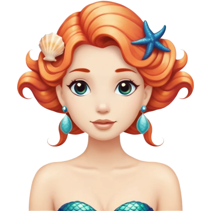 mermaid with seashells in hair, starfish earrings emoji