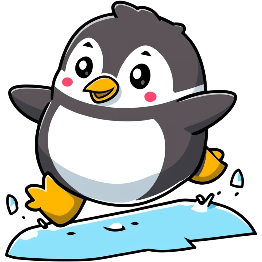 Chubby penguin slipping on ice with flippers flailing emoji