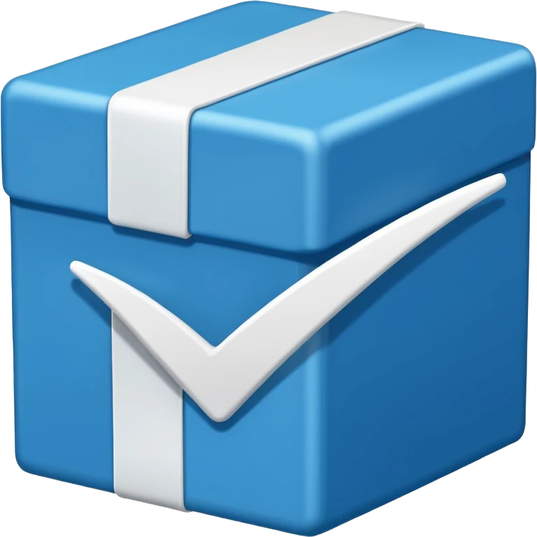 Blue box with a white check mark in the middle of the blue box that is a little bit tilted to the right and its 2d emoji