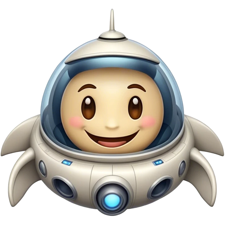 realistic asf spaceship with funny face and smile big emoji