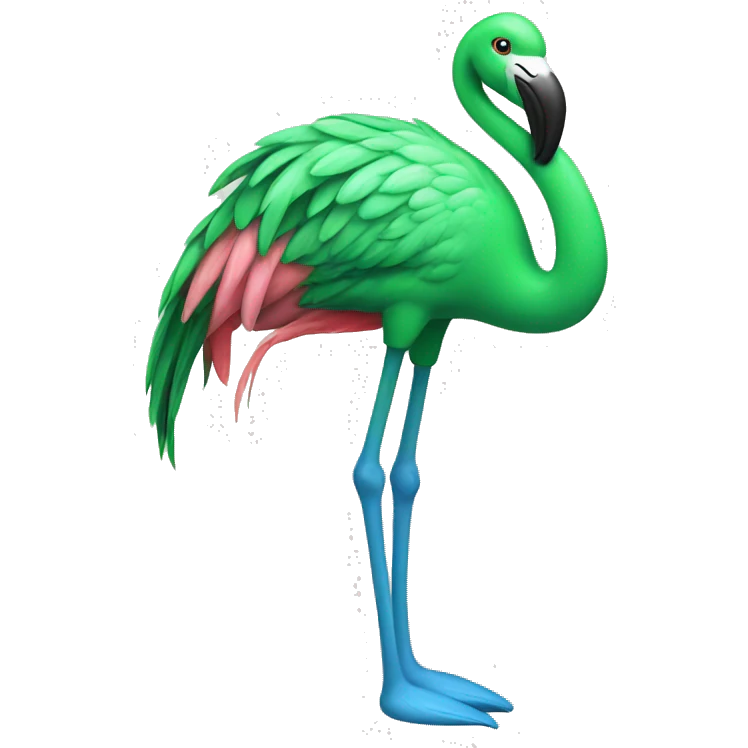 A green flamingo with blue shoes  emoji